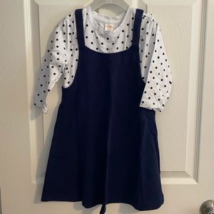 NWOT navy dress + attached white polka dot shirt